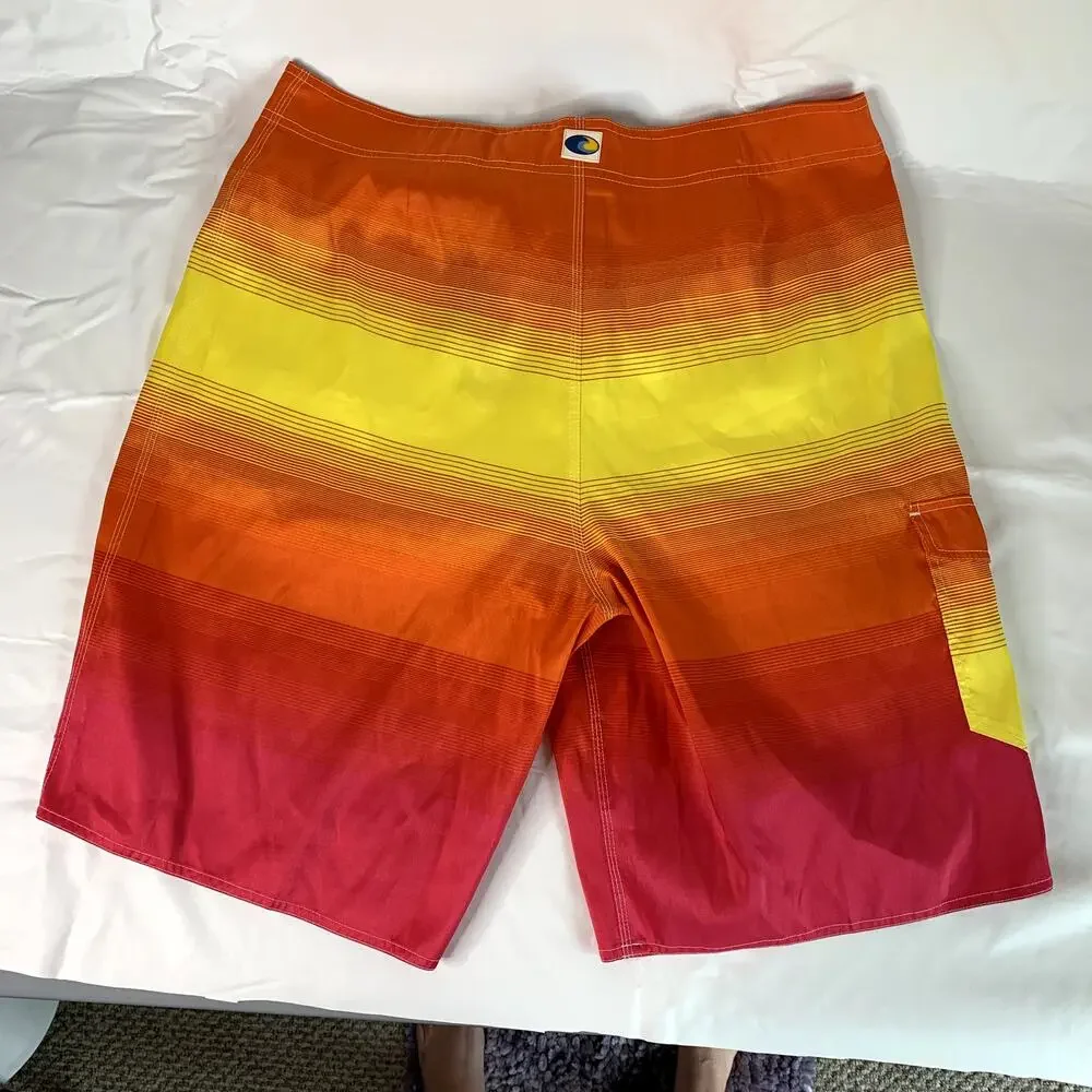 RS Surf Mens Sz 38 Sunset Ombre Yellow Orange Pink Swim Board Shorts 11